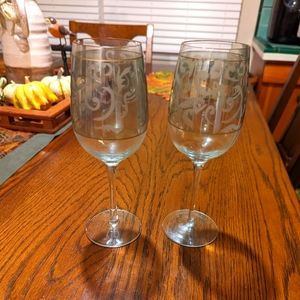 2 etched wine glasses
